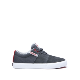 Supra Kids STACKS II VULC Low Top Shoes Dk Grey/Risk Red/white | US-73031